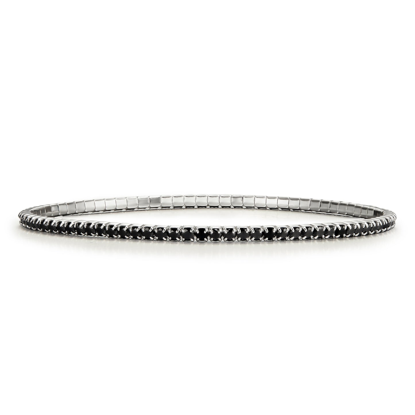 LOVE&LOVE 2MM black spinel stretch tennis bracelet in white-gold-plated sterling silver with faceted black gemstones
