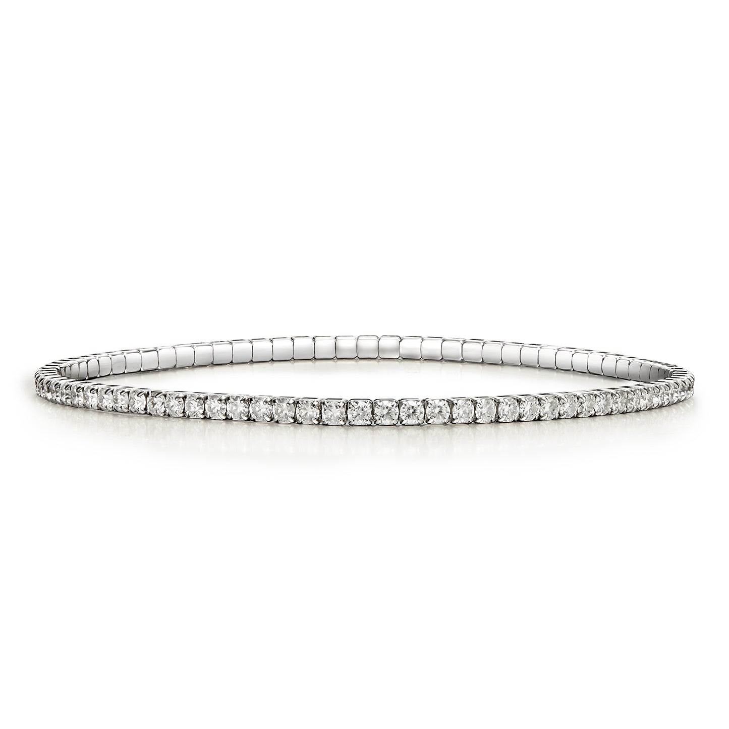 LOVE&LOVE 2MM moissanite stretch tennis bracelet in white-gold-plated sterling silver with a continuous line of brilliant stones