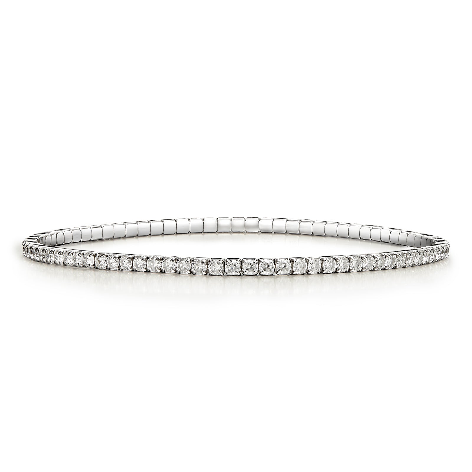 LOVE&LOVE 2MM moissanite stretch tennis bracelet in white-gold-plated sterling silver with a continuous line of brilliant stones