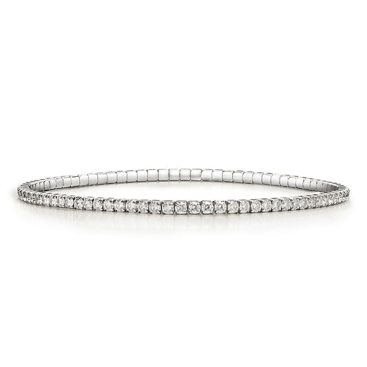 LOVE&LOVE 2MM moissanite stretch tennis bracelet in white-gold-plated sterling silver with a continuous line of brilliant stones