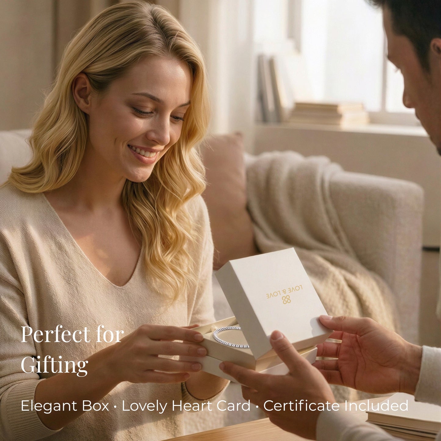 Opening a LOVE&LOVE jewelry gift box at home, highlighting a meaningful gifting moment