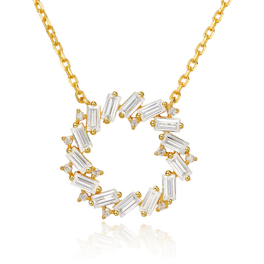 moissanite circle necklace gold plated sterling silver round pendant elegant jewelry for women,luxury gold moissanite circle necklace elegant fine jewelry design