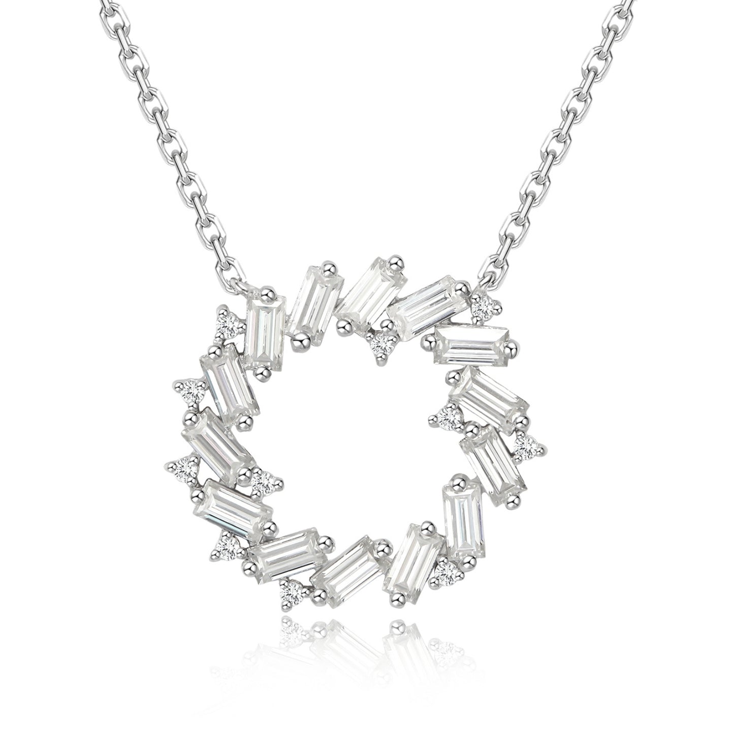moissanite circle necklace sterling silver round pendant elegant women jewelry minimalist design,classic silver moissanite circle necklace elegant everyday wear