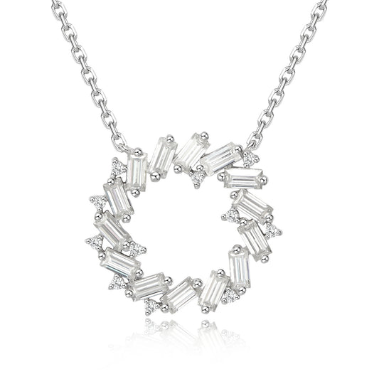moissanite circle necklace sterling silver round pendant elegant women jewelry minimalist design,classic silver moissanite circle necklace elegant everyday wear