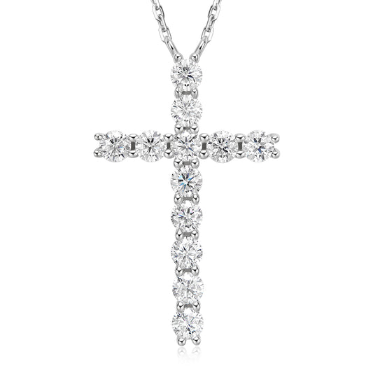 silver moissanite classic cross necklace in 925 sterling silver elegant minimalist spiritual inspired jewelry for women