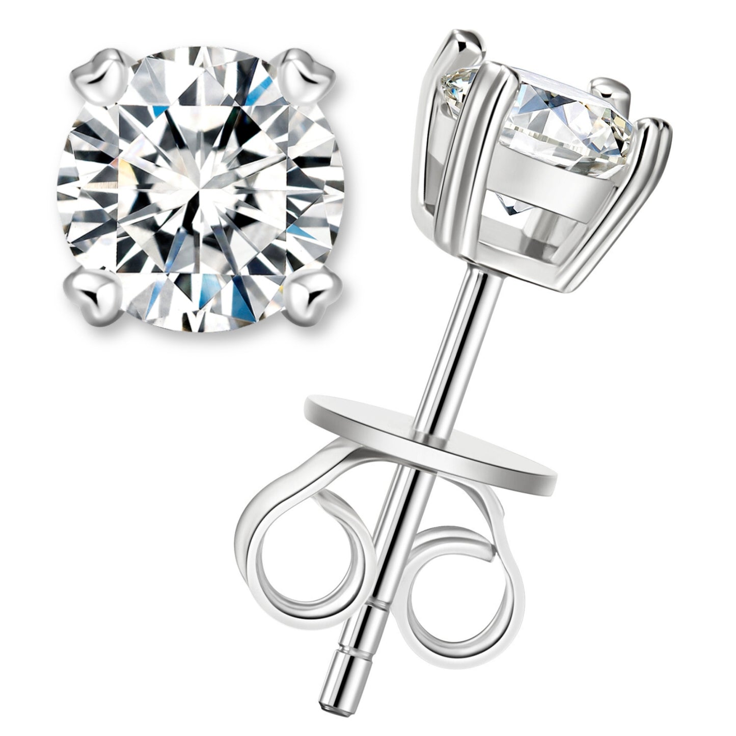 classic silver moissanite stud earrings 2ct total 1ct each elegant everyday sparkle jewelry for women