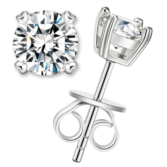 classic silver moissanite stud earrings 2ct total 1ct each elegant everyday sparkle jewelry for women