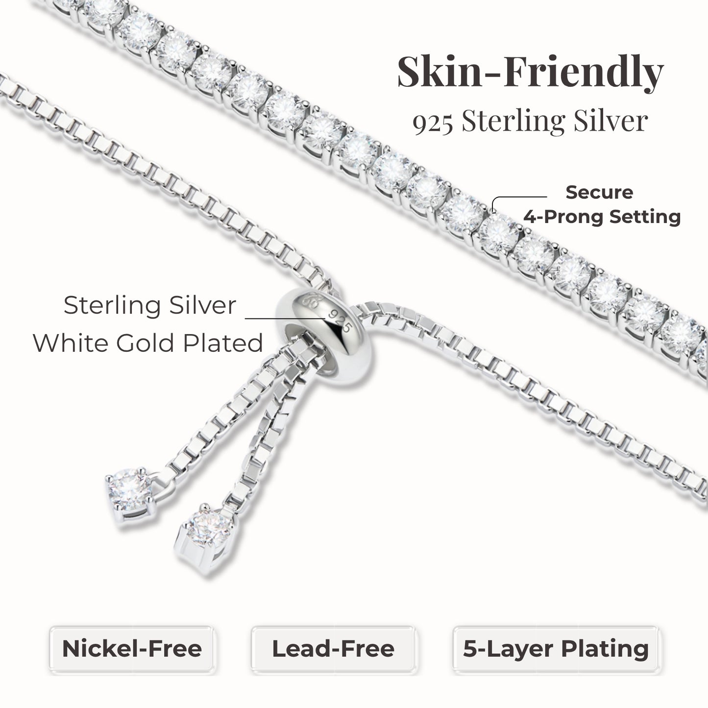 moissanite tennis bracelet silver 925 sterling silver hypoallergenic nickel free lead free tarnish resistant 5 layer plating skin friendly fine jewelry for women