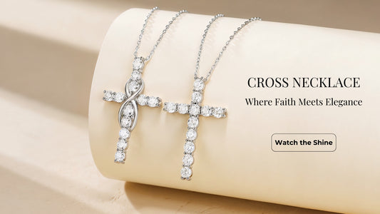 Infinity Möbius cross necklace in sterling silver, modern symbolic jewelry representing eternity and faith with refined shine